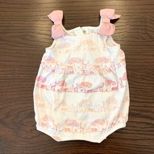 Janie & Jack one piece romper, pink safari animals with shoulder bows, 0-3M
